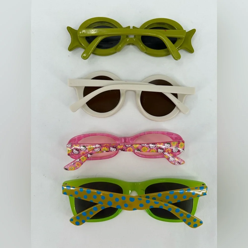 Trendy Kids Sunglasses 4pairs Bright Green, Olive Fish shape, Miss Kitty,‎ white